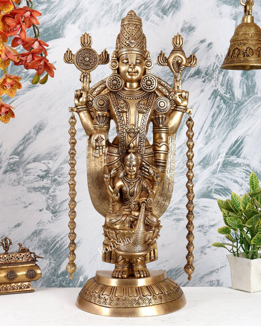 Pure Brass Tirupati Balaji with Engraved Goddess Lakshmi – 28” Antique gold - Budhshiv.com