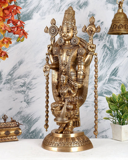 Pure Brass Tirupati Balaji with Engraved Goddess Lakshmi – 28” Antique gold - Budhshiv.com