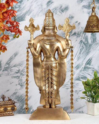 Pure Brass Tirupati Balaji with Engraved Goddess Lakshmi – 28” Antique gold - Budhshiv.com