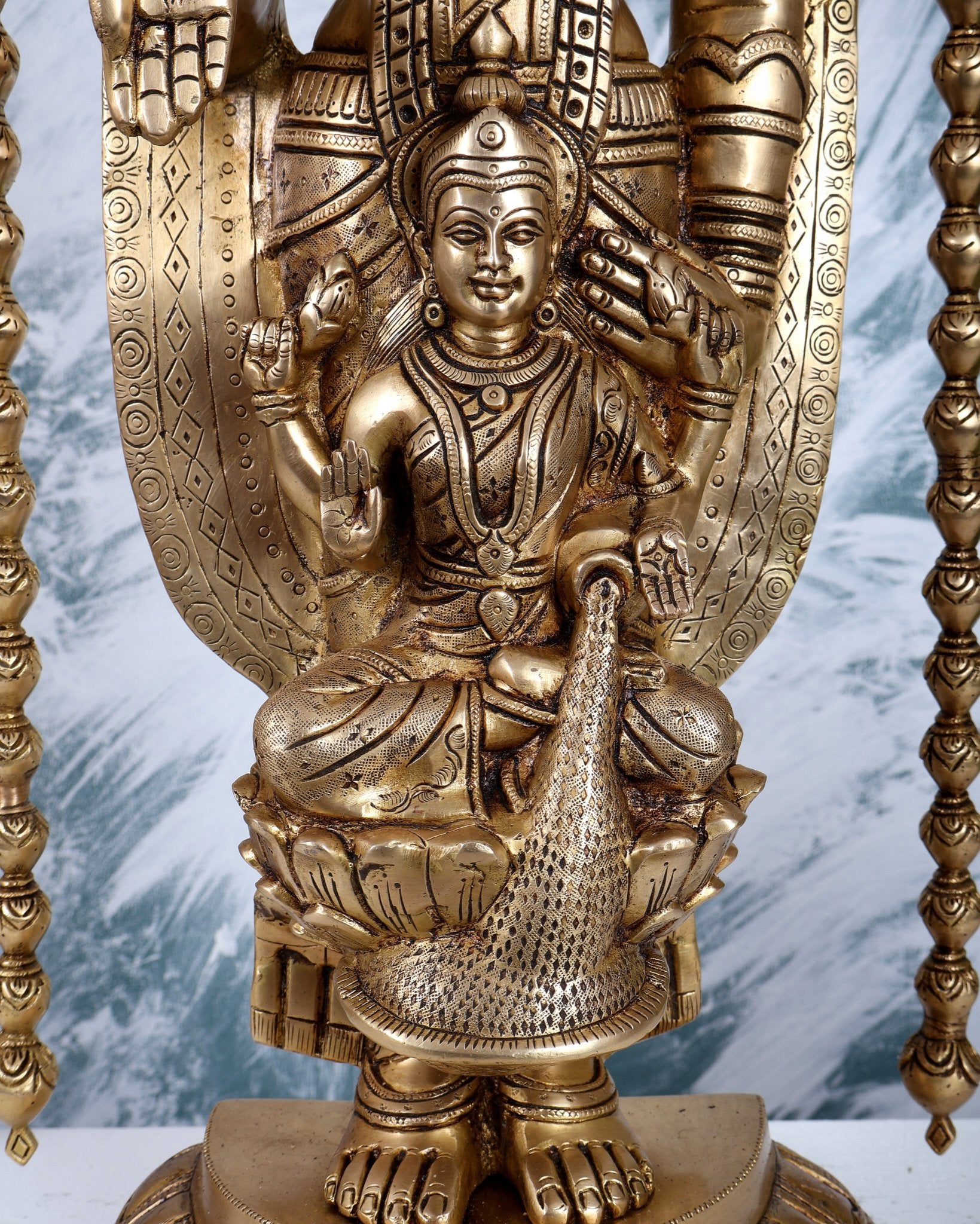 Pure Brass Tirupati Balaji with Engraved Goddess Lakshmi – 28” Antique gold - Budhshiv.com