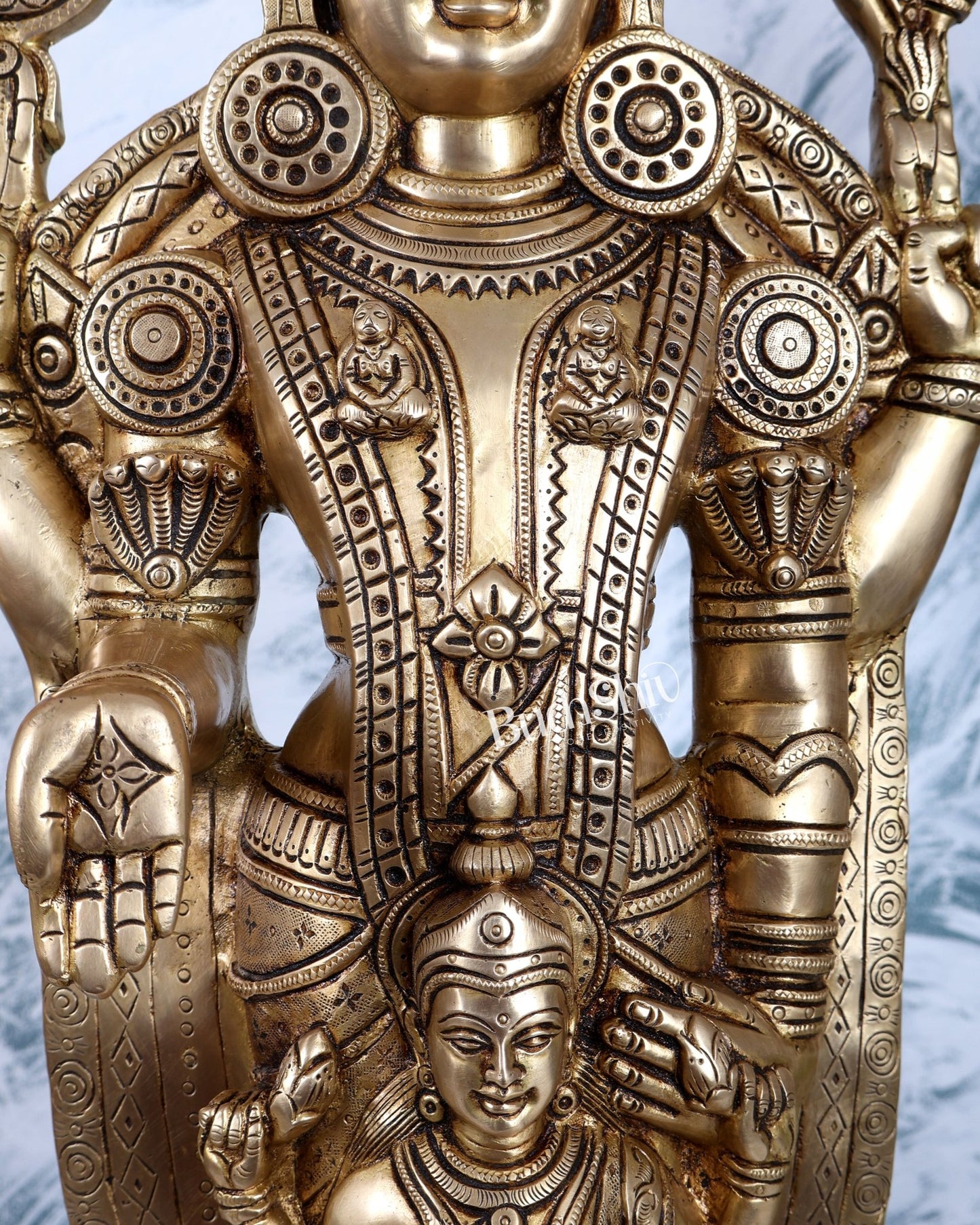 Pure Brass Tirupati Balaji with Engraved Goddess Lakshmi – 28” Antique gold - Budhshiv.com