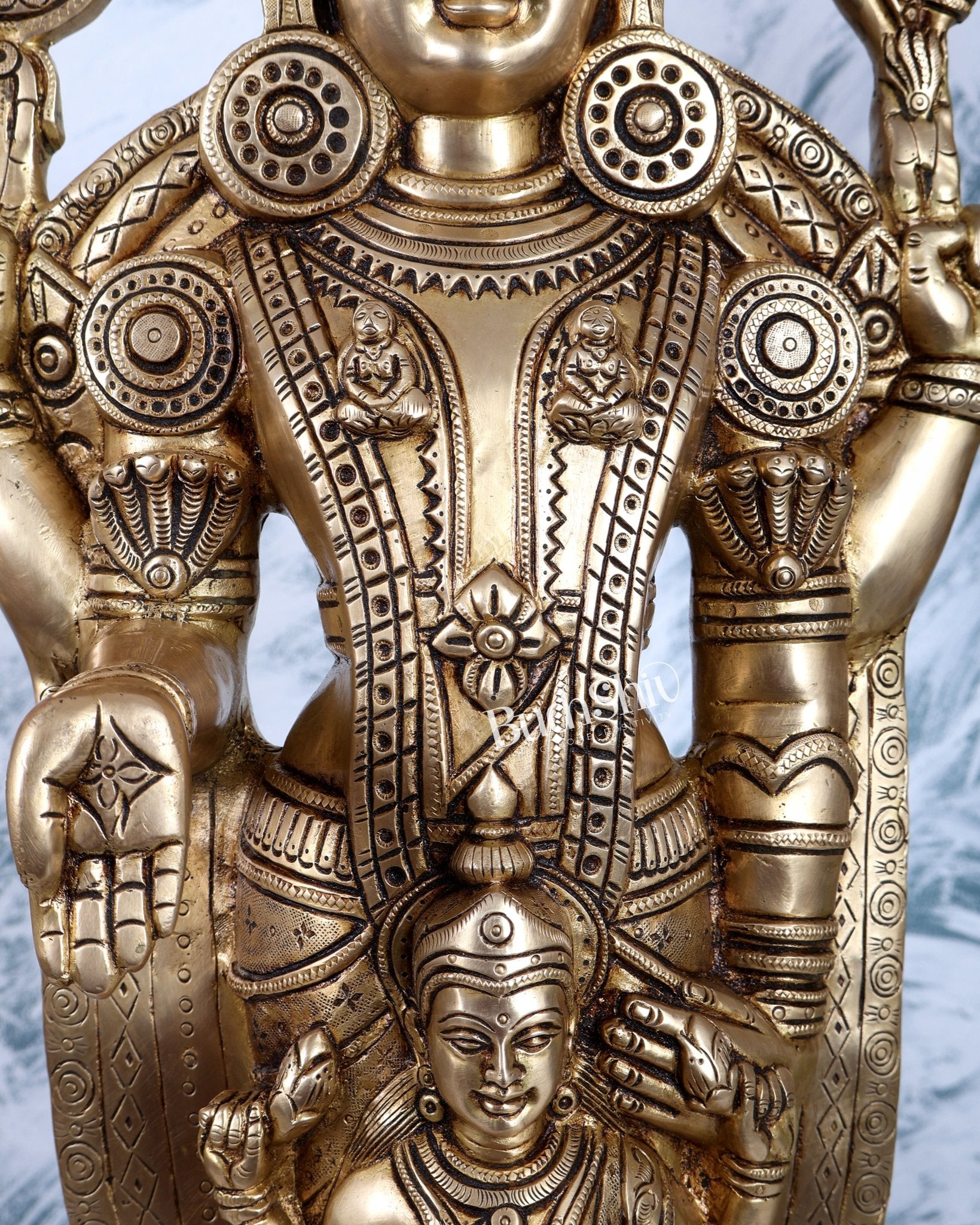 Pure Brass Tirupati Balaji with Engraved Goddess Lakshmi – 28” Antique gold - Budhshiv.com