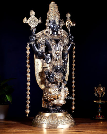 Pure Brass Tirupati Balaji with Engraved Goddess Lakshmi – 28” - Budhshiv.com