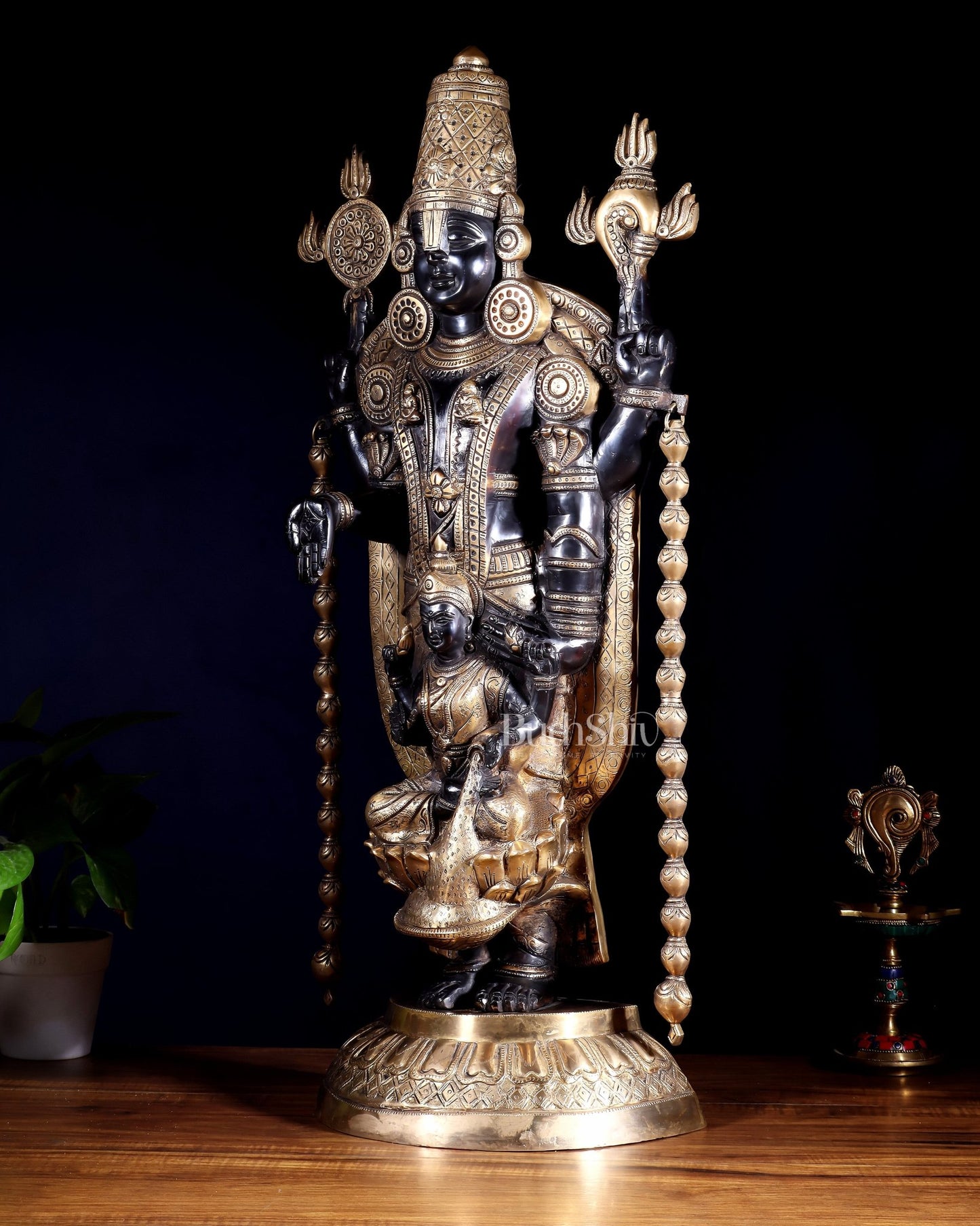 Pure Brass Tirupati Balaji with Engraved Goddess Lakshmi – 28” - Budhshiv.com