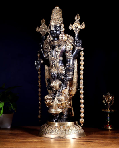 Pure Brass Tirupati Balaji with Engraved Goddess Lakshmi – 28” - Budhshiv.com