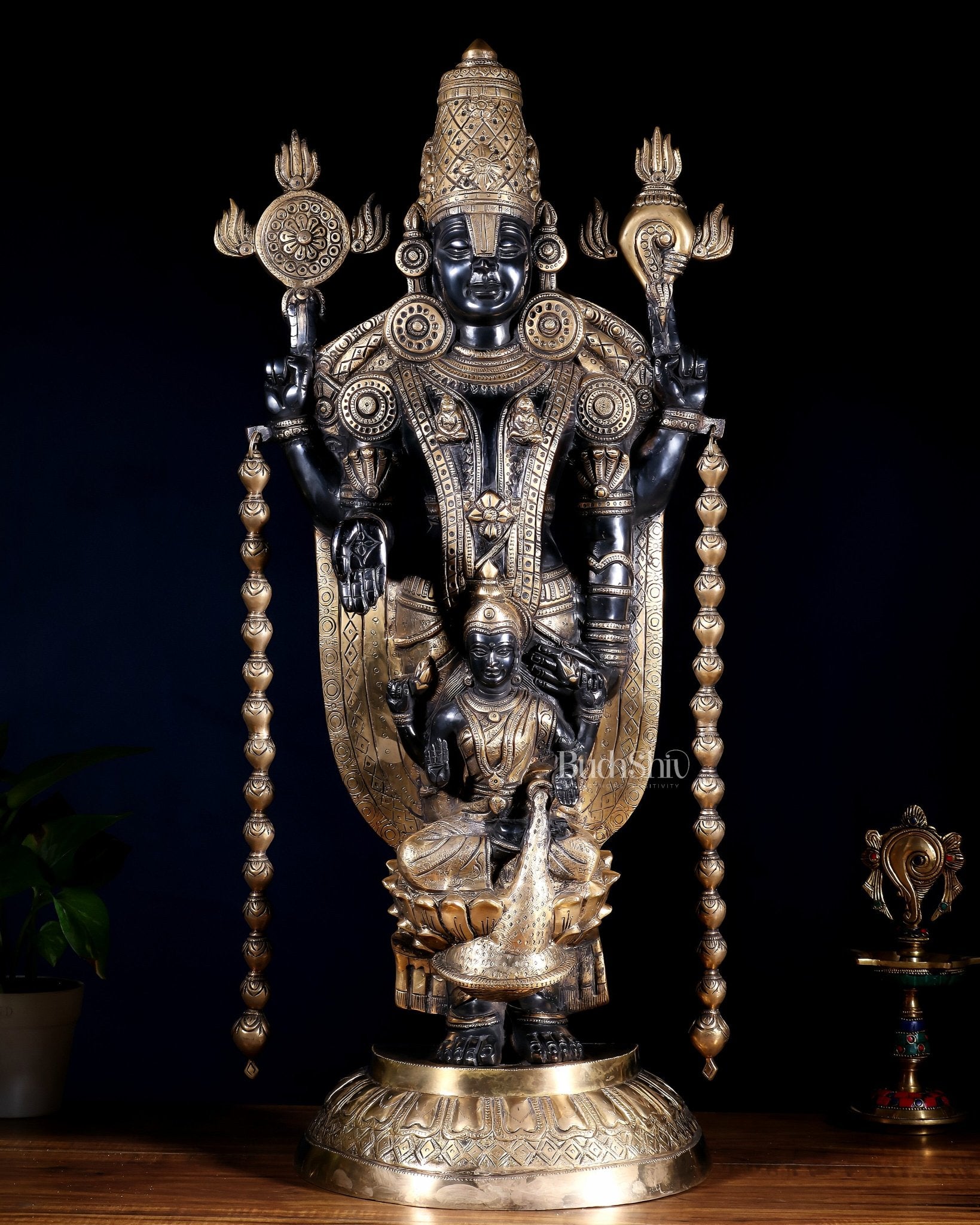 Pure Brass Tirupati Balaji with Engraved Goddess Lakshmi – 28” - Budhshiv.com