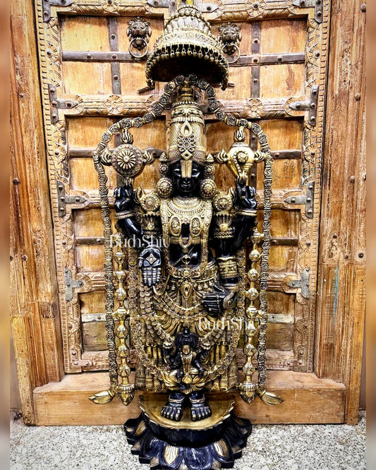 Pure Brass Tirupati Balaji with Goddess Lakshmi – Grand Sculpture 57 inch - Budhshiv.com
