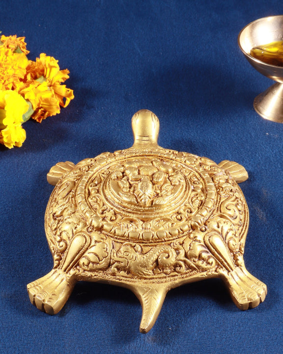 Pure Brass Tortoise with Lord Ganesha Engraving – Vastu Approved, 8 Inch - Budhshiv.com