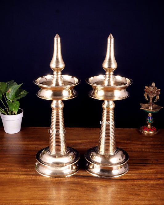 Pure Brass Traditional Kerala Lamp Nilavilakku – Pair ( available in different sizes) - Budhshiv.com