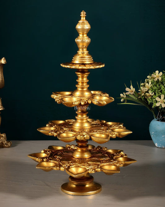 Pure Brass Traditional Multi - Wick Oil Lamp – 19 Diyas - Budhshiv.com