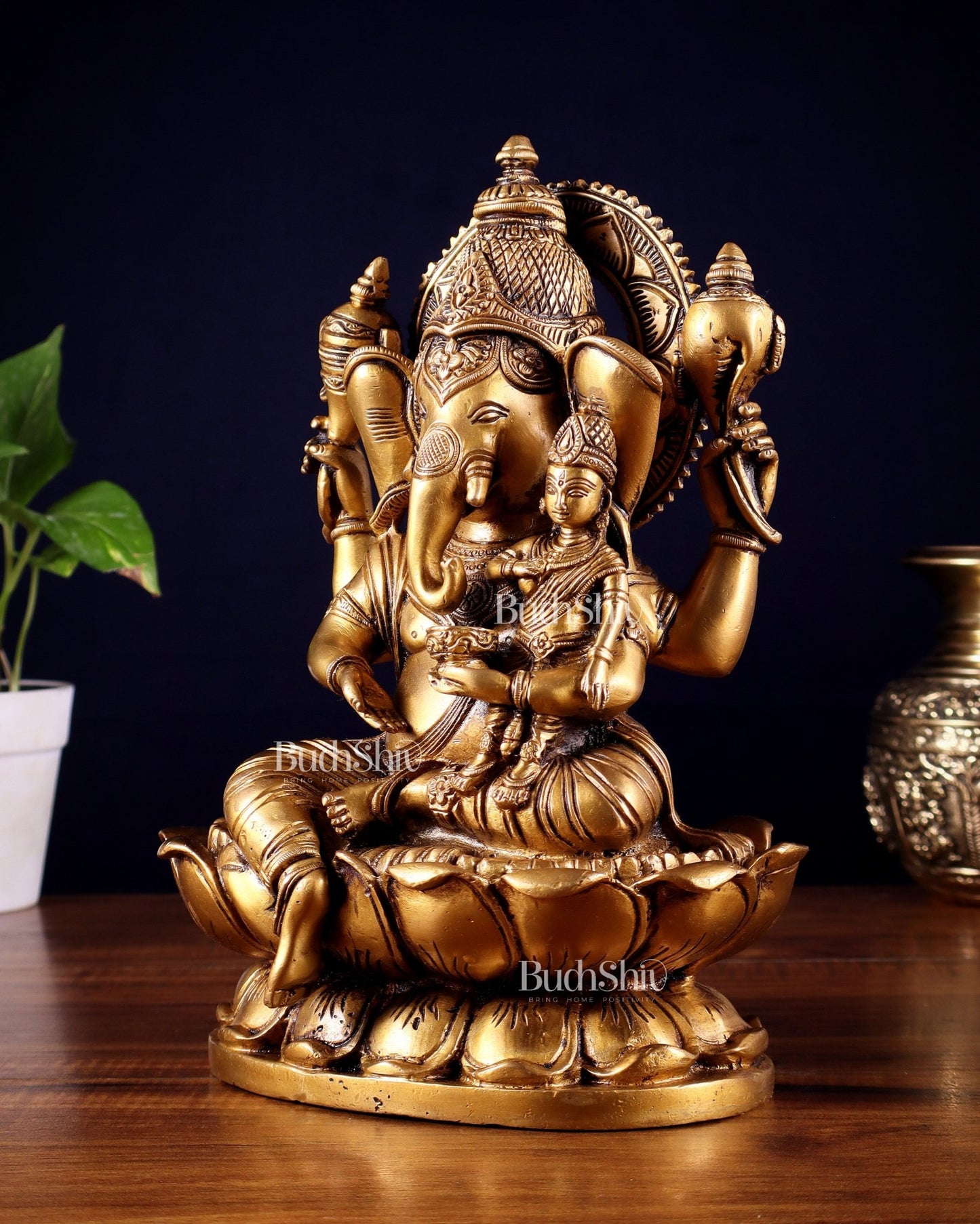 Pure Brass uchishta Shakti Ganesha Idol – 10.5" Handcrafted - Budhshiv.com