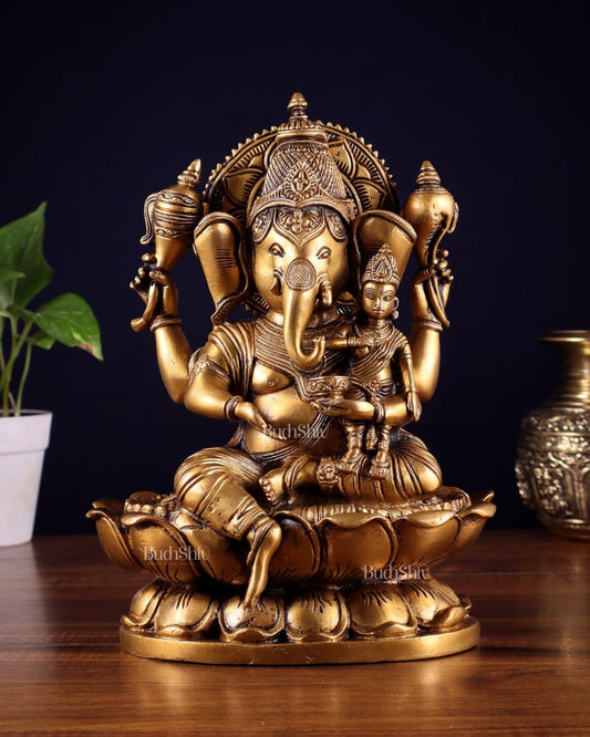 Pure Brass uchishta Shakti Ganesha Idol – 10.5" Handcrafted - Budhshiv.com