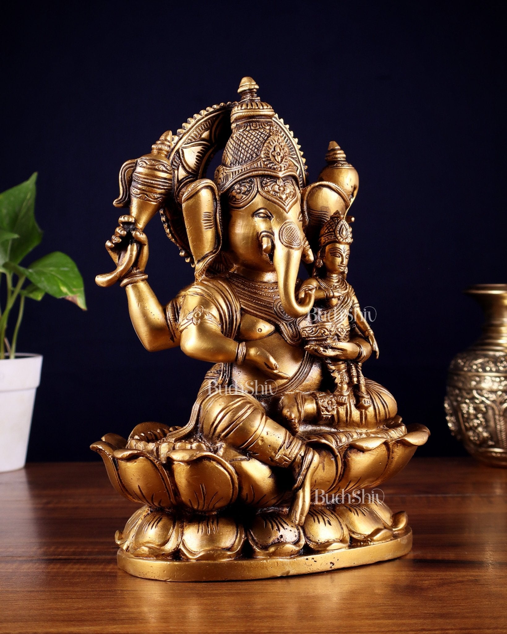 Pure Brass uchishta Shakti Ganesha Idol – 10.5" Handcrafted - Budhshiv.com