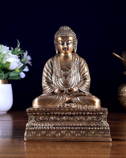 Pure Brass Unique Buddha in Meditation Statue – Enhanced Carvings - Budhshiv.com