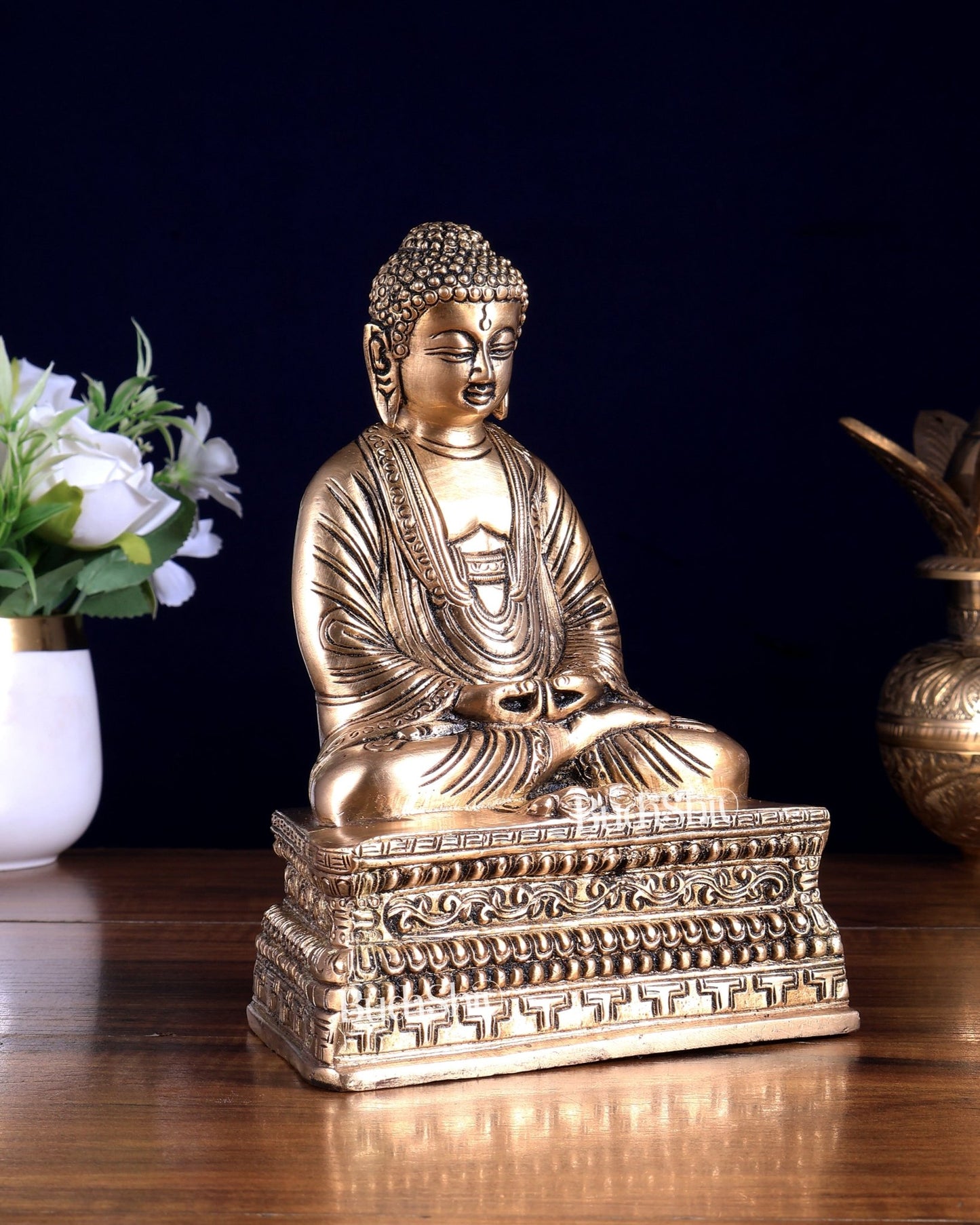 Pure Brass Unique Buddha in Meditation Statue – Enhanced Carvings - Budhshiv.com