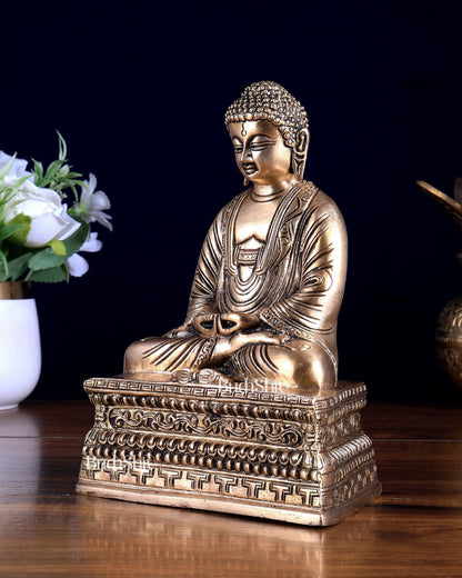 Pure Brass Unique Buddha in Meditation Statue – Enhanced Carvings - Budhshiv.com