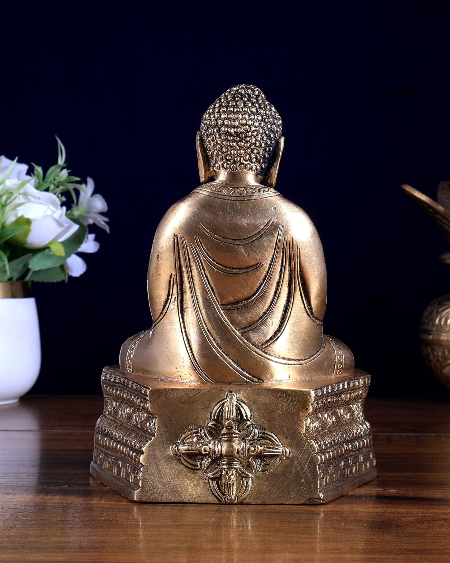 Pure Brass Unique Buddha in Meditation Statue – Enhanced Carvings - Budhshiv.com