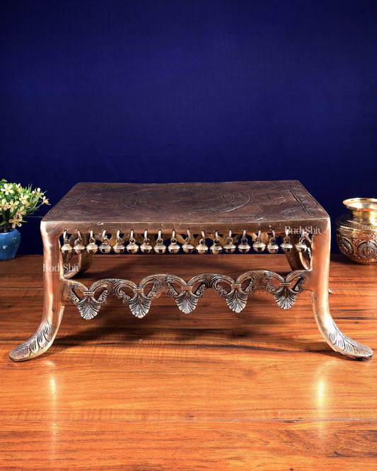 Pure Brass Unique Chowki with Ghungroos | Heavy - Duty Temple Stand - Budhshiv.com
