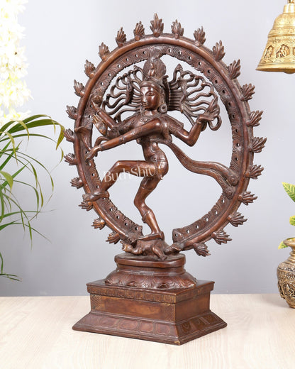 Pure Brass Unique Dancing Shiva Nataraja Statue - Height 21" dark brown - Budhshiv.com