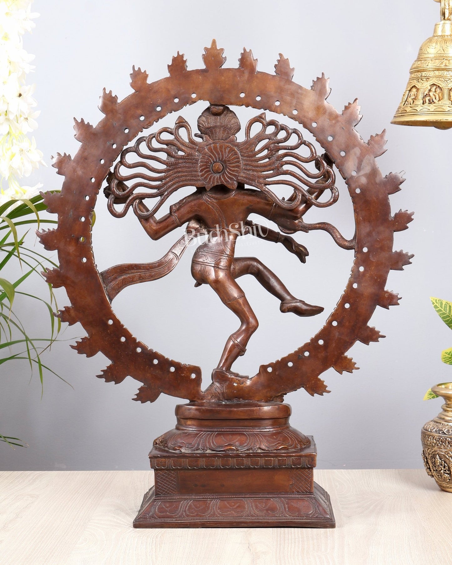 Pure Brass Unique Dancing Shiva Nataraja Statue - Height 21" dark brown - Budhshiv.com