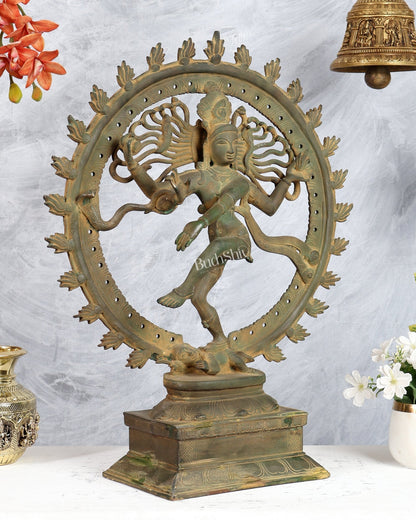 Pure Brass Unique Dancing Shiva Nataraja Statue - Height 21" dark Green patina - Budhshiv.com
