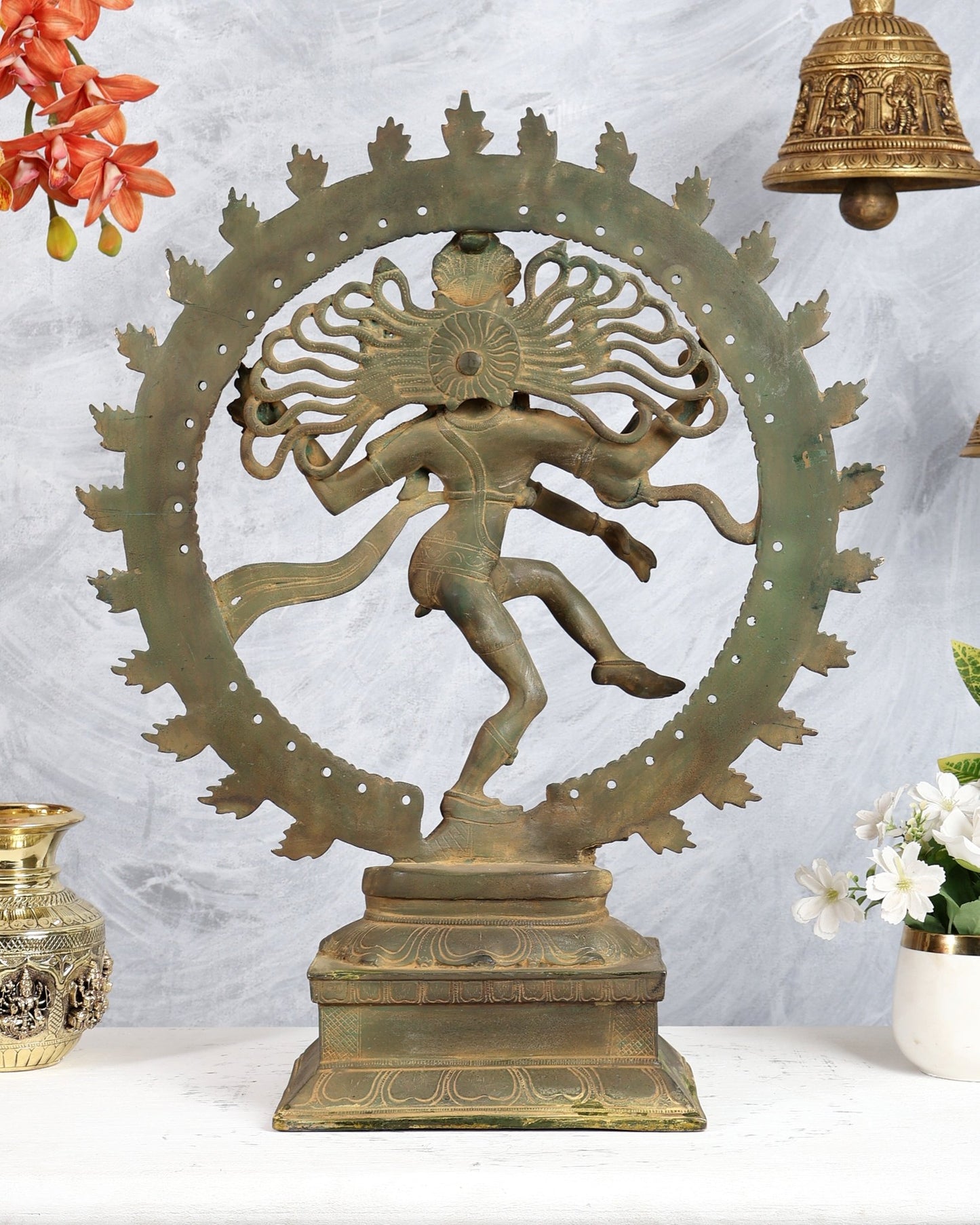 Pure Brass Unique Dancing Shiva Nataraja Statue - Height 21" dark Green patina - Budhshiv.com