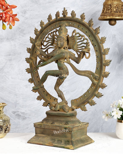 Pure Brass Unique Dancing Shiva Nataraja Statue - Height 21" dark Green patina - Budhshiv.com
