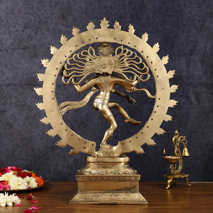 Pure Brass Unique Dancing Shiva Nataraja Statue - Height 21" - Budhshiv.com