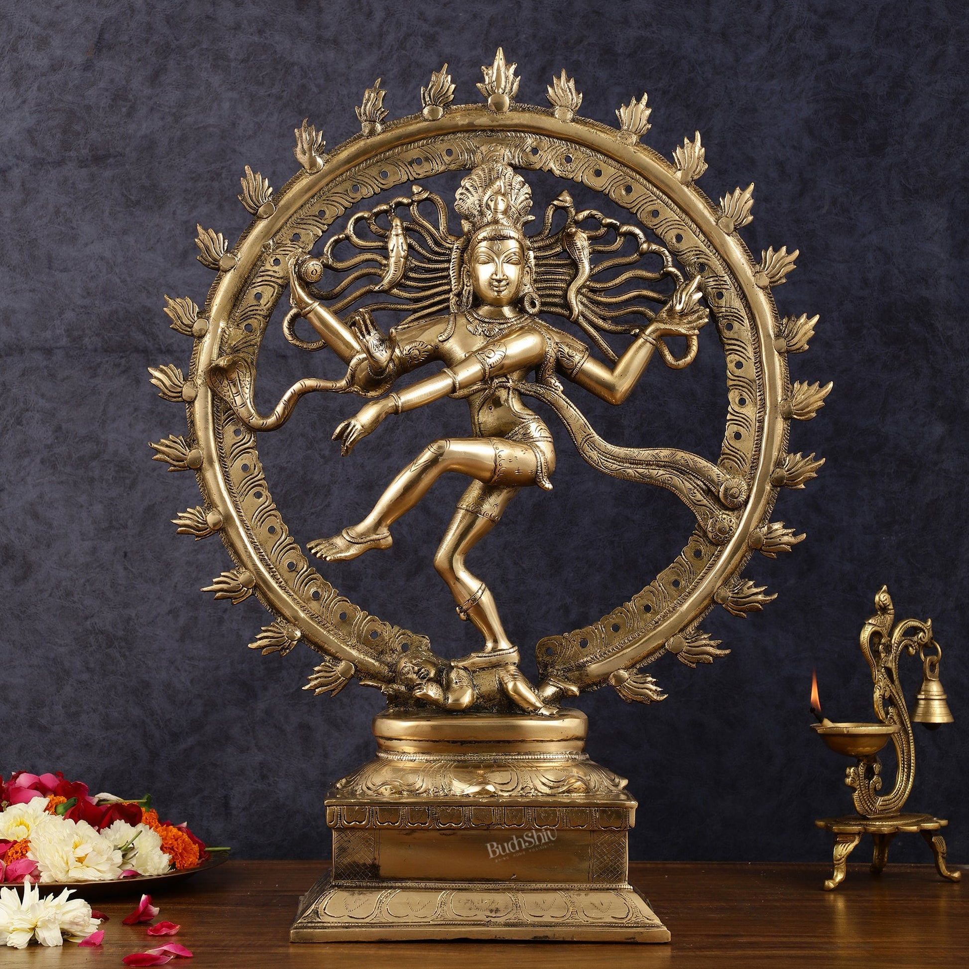 Pure Brass Unique Dancing Shiva Nataraja Statue - Height 21" - Budhshiv.com