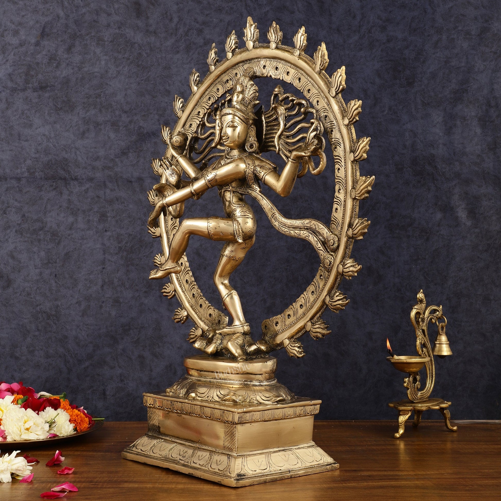 Pure Brass Unique Dancing Shiva Nataraja Statue - Height 21" - Budhshiv.com