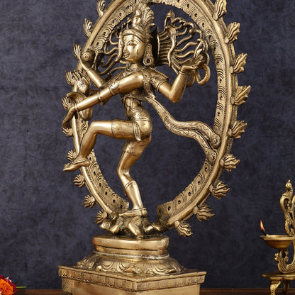 Pure Brass Unique Dancing Shiva Nataraja Statue - Height 21" - Budhshiv.com