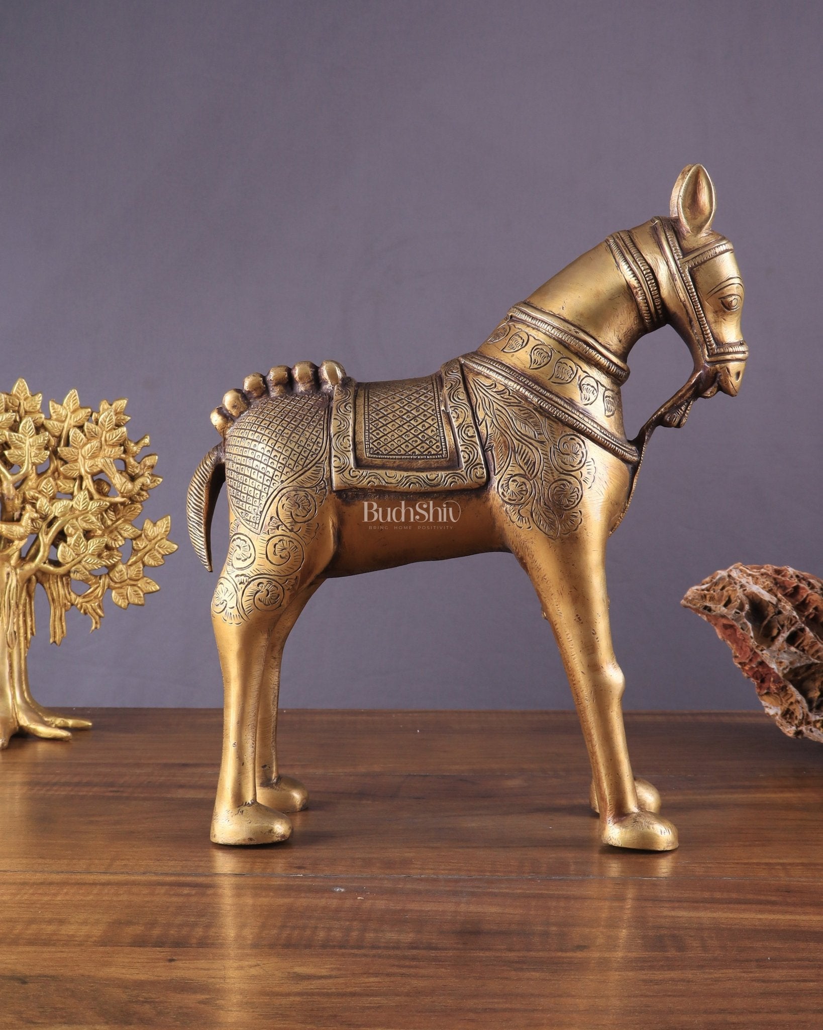 Pure Brass Unique Horse Statue Showpiece 12.6 inches - Budhshiv.com