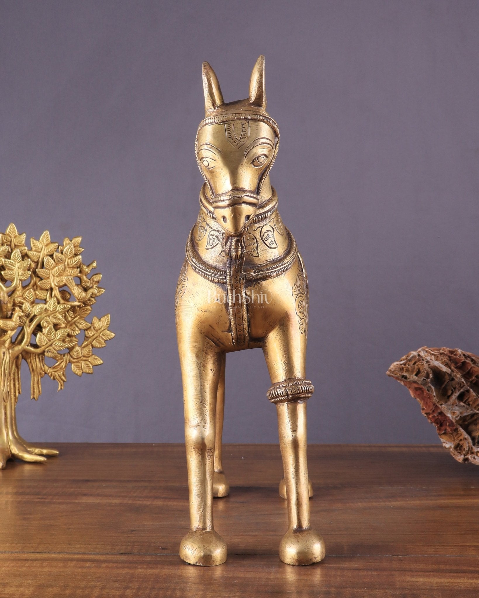 Pure Brass Unique Horse Statue Showpiece 12.6 inches - Budhshiv.com