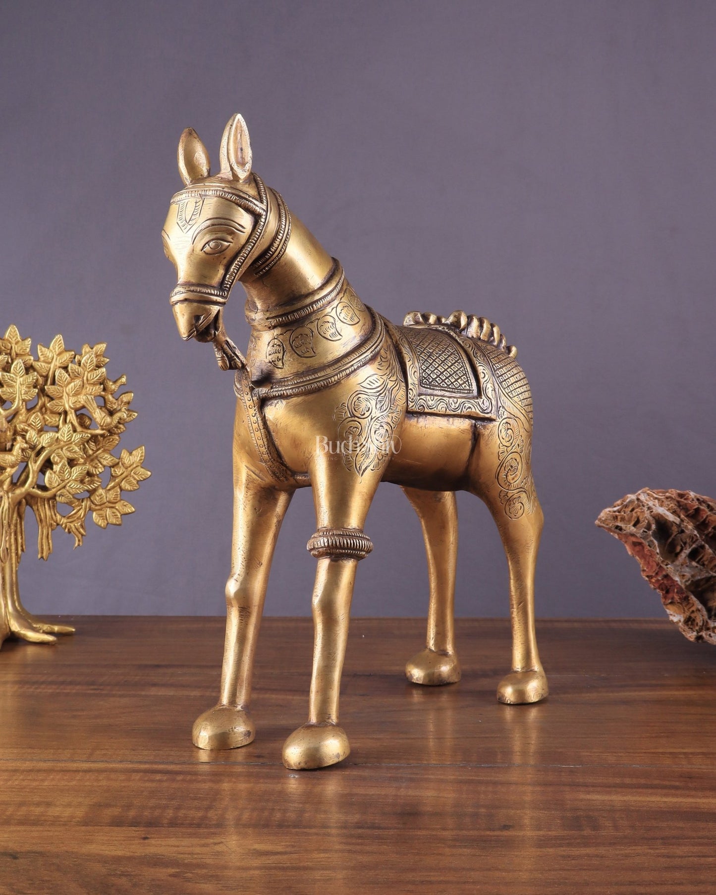 Pure Brass Unique Horse Statue Showpiece 12.6 inches - Budhshiv.com