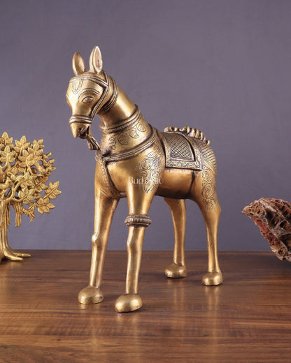 Pure Brass Unique Horse Statue Showpiece 12.6 inches - Budhshiv.com