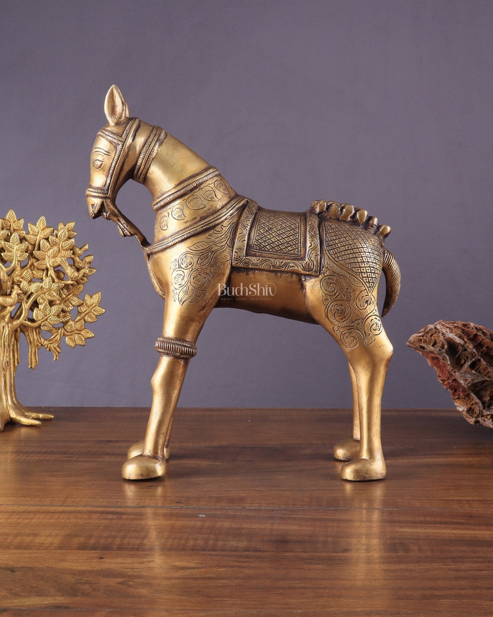 Pure Brass Unique Horse Statue Showpiece 12.6 inches - Budhshiv.com