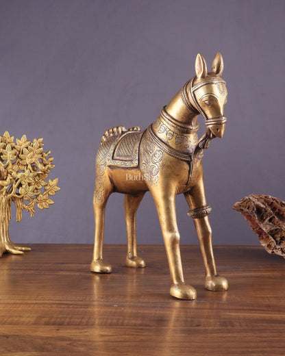 Pure Brass Unique Horse Statue Showpiece 12.6 inches - Budhshiv.com