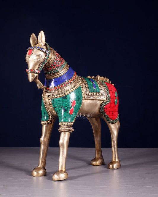 Pure Brass Unique Horse Statue Showpiece 12.6" - Budhshiv.com