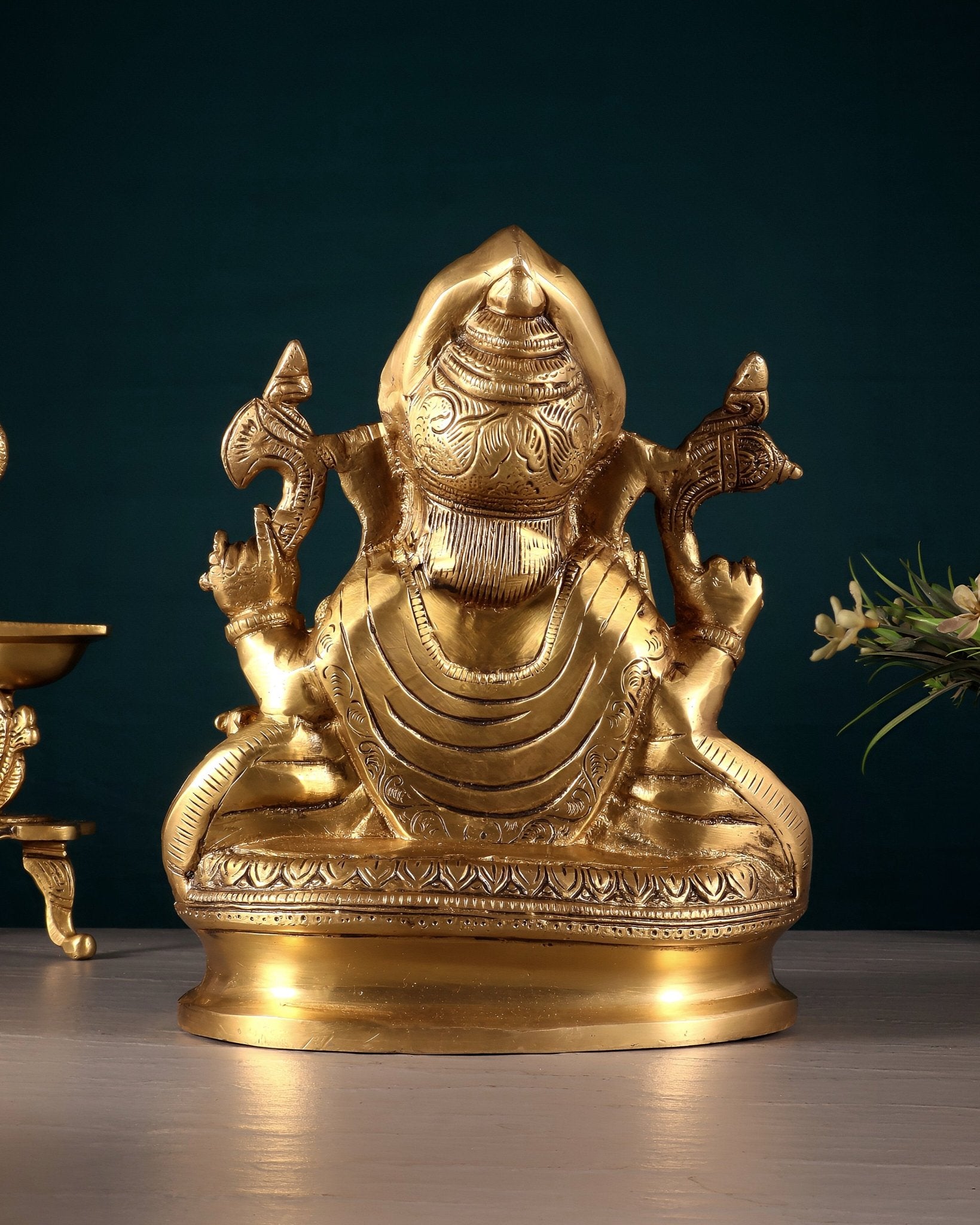 Pure Brass Unique Lord Ganesha Idol with Kirtimukha Engraved Base – 8 Inch - Budhshiv.com
