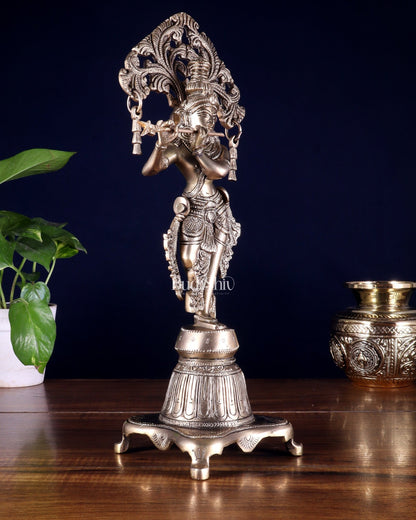 Pure Brass Unique Lord Krishna Idol 14.5 inch - Budhshiv.com