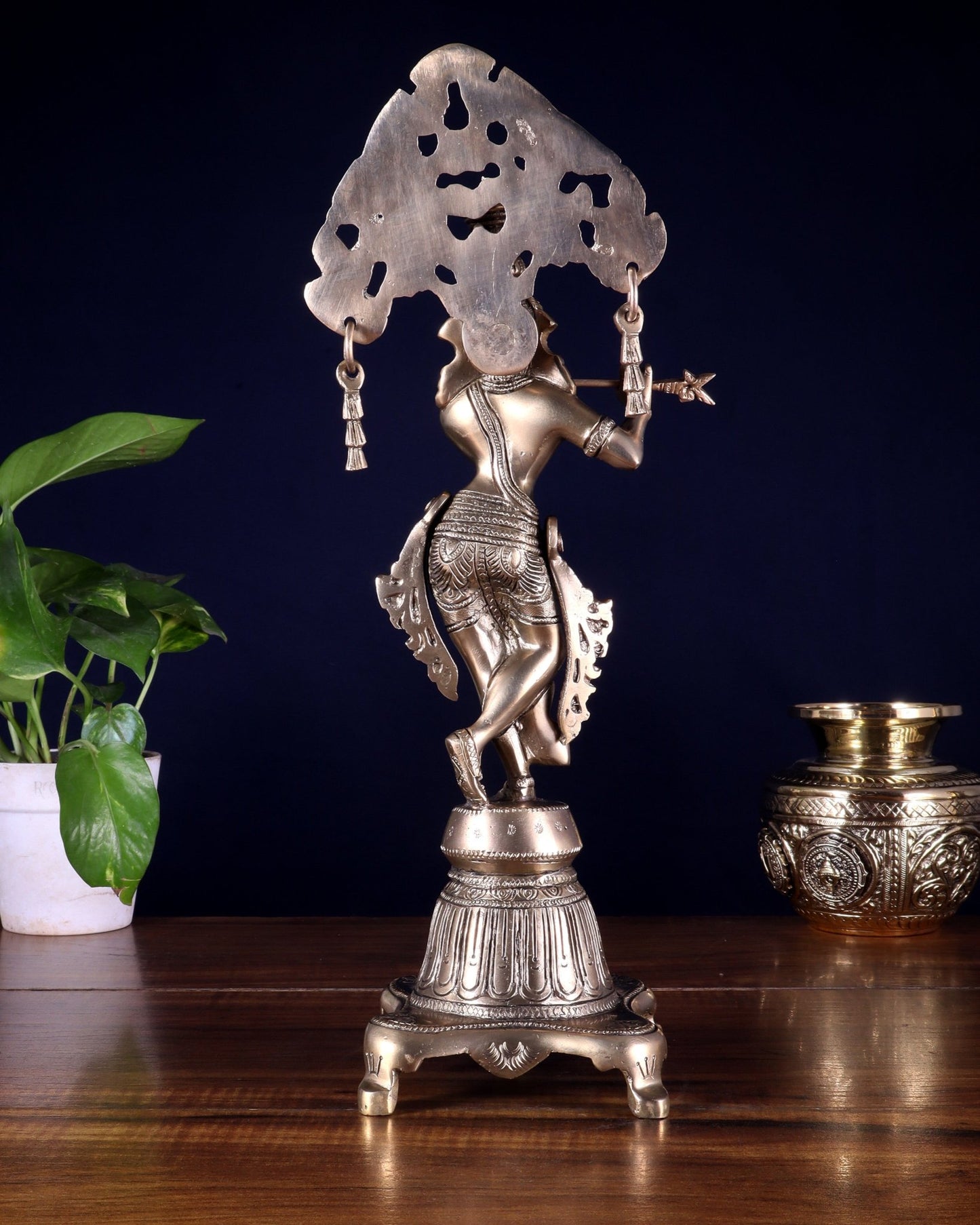Pure Brass Unique Lord Krishna Idol 14.5 inch - Budhshiv.com
