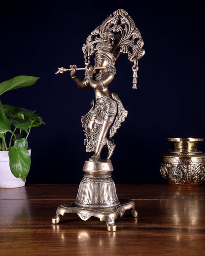Pure Brass Unique Lord Krishna Idol 14.5 inch - Budhshiv.com