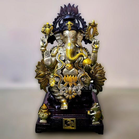 Pure Brass Unique Lotus Ganapati Sculpture | 25" - Budhshiv.com