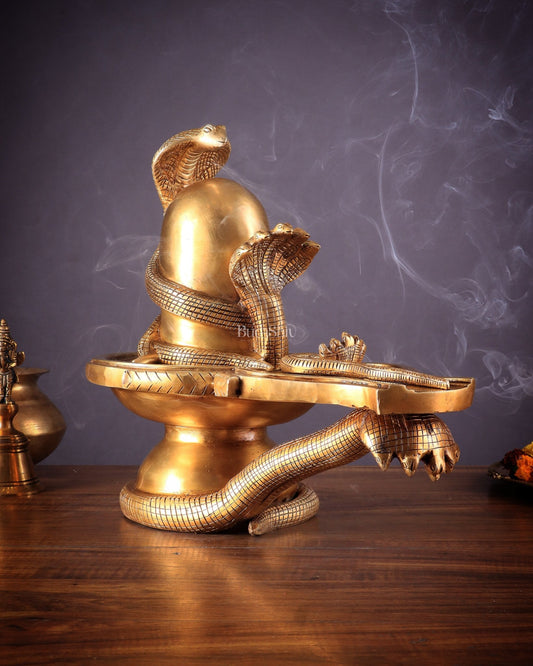Pure Brass Unique Shiv Ling Curled with Nagas – Shiva Lingam 14" - Budhshiv.com