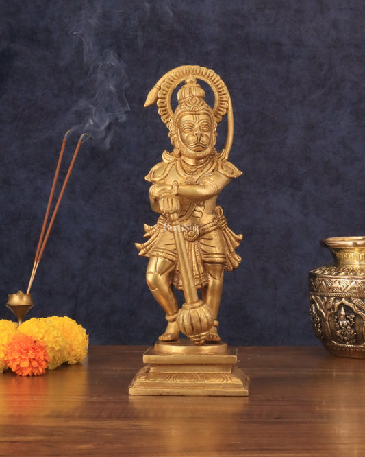 Pure Brass Unique Standing Lord Hanuman Statue - 11" - Budhshiv.com