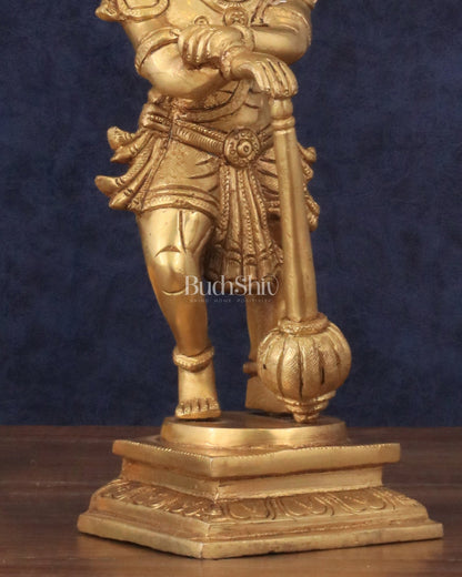Pure Brass Unique Standing Lord Hanuman Statue - 11" - Budhshiv.com