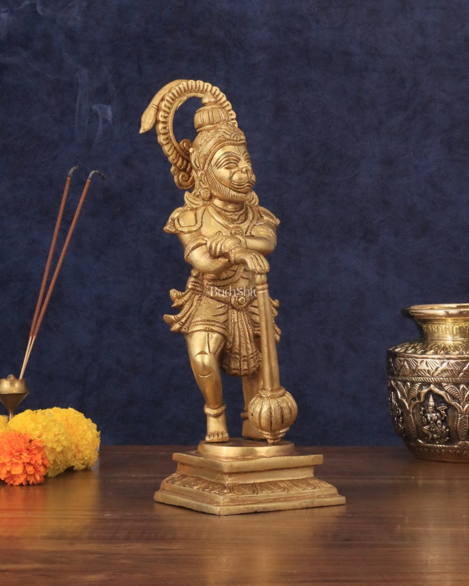 Pure Brass Unique Standing Lord Hanuman Statue - 11" - Budhshiv.com