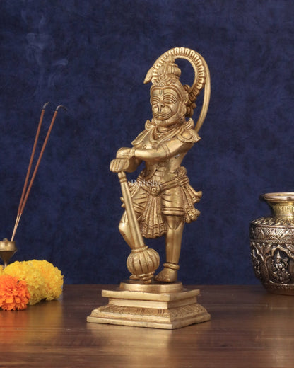 Pure Brass Unique Standing Lord Hanuman Statue - 11" - Budhshiv.com