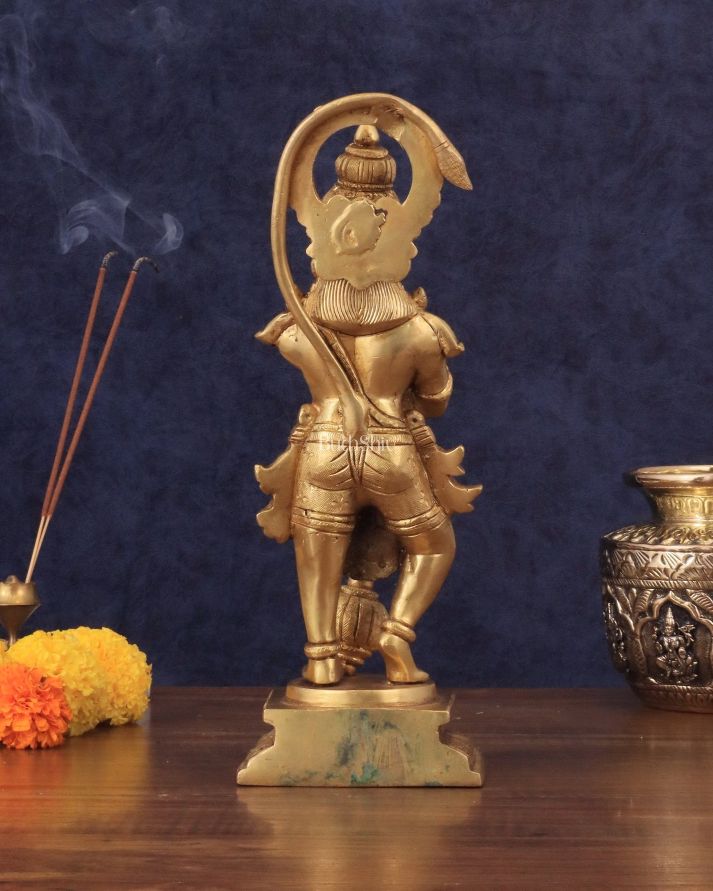 Pure Brass Unique Standing Lord Hanuman Statue - 11" - Budhshiv.com