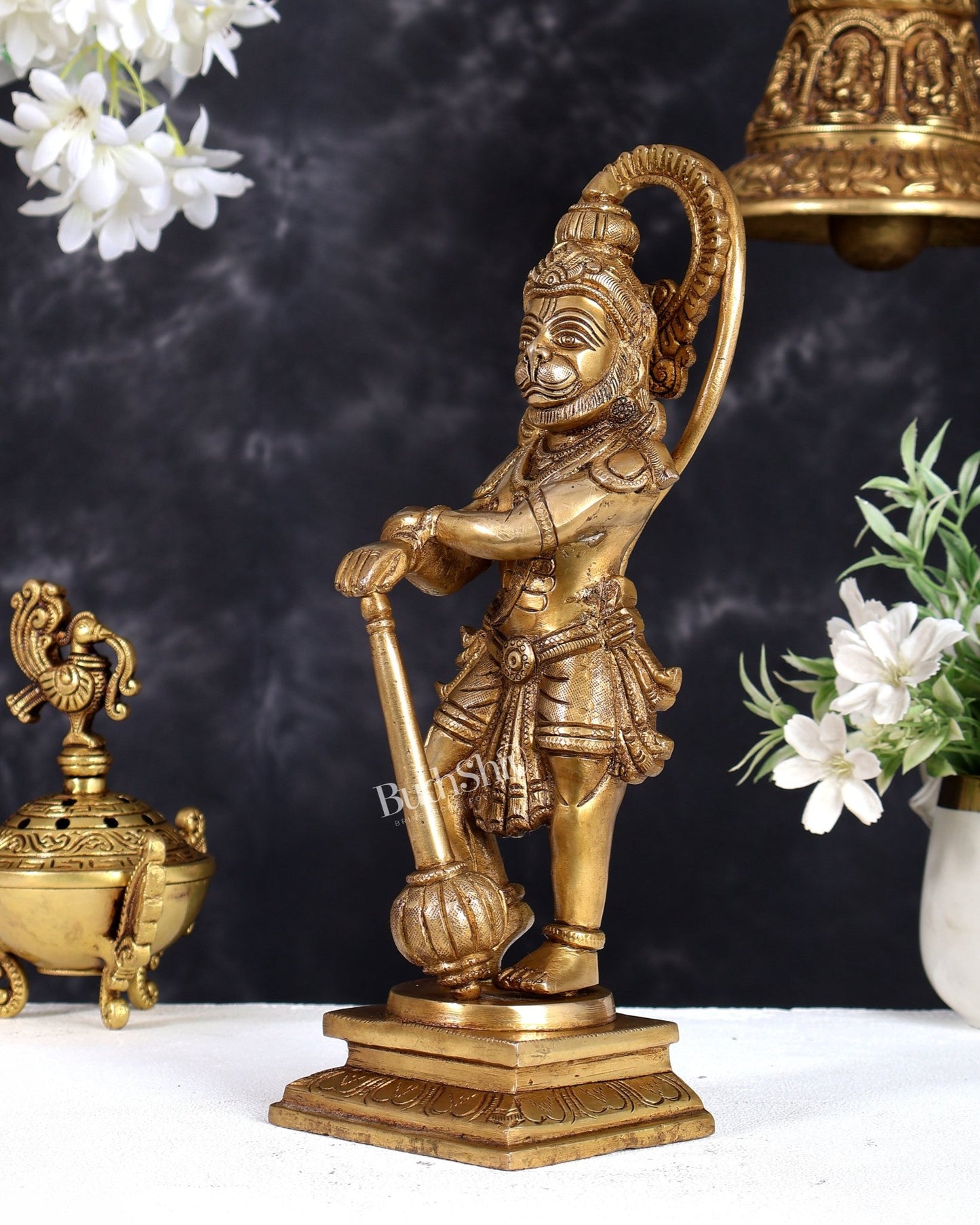 Pure Brass Unique Standing Lord Hanuman Statue - 11" - Budhshiv.com
